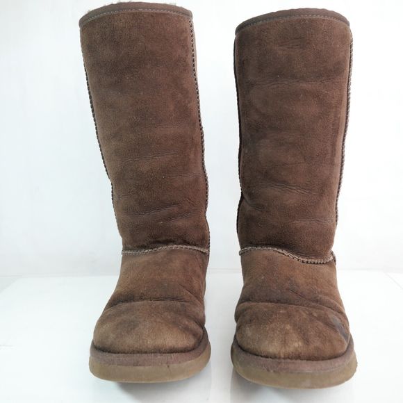UGG Brown Genuine Sheepskin Leather Suede Classic Tall Boots Size 8 - Picture 6 of 12